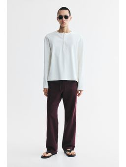 H&M - Men Wine Regular Fit Linen-Blend Trousers