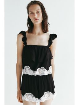 H&M - Women Black Lace-Trimmed Pyjama Shorts