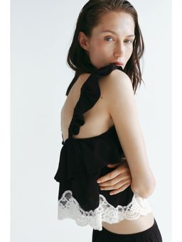 H&M - Women Black Lace-Trimmed Pyjama Top