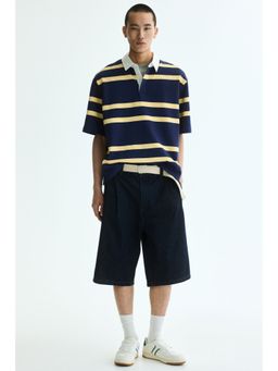 H&M - Men Blue Loose Fit Cotton Polo T-Shirt