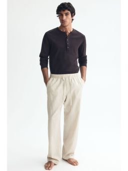 H&M - Men Beige Relaxed Fit Linen-Blend Trousers