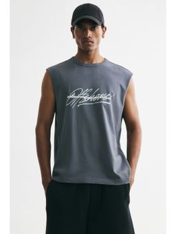 H&M - Men Grey Loose Fit Printed Vest Top