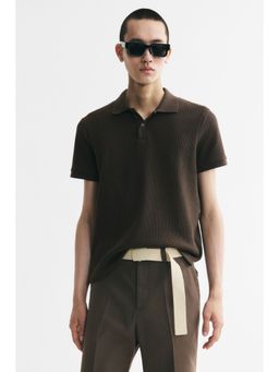 H&M - Men Green Slim Fit Waffle-Knit Polo T-Shirt