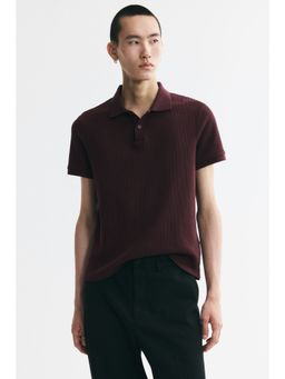 H&M - Men Purple Slim Fit Waffle-Knit Polo T-Shirt