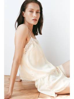 H&M - Women Yellow Lace-Trimmed Satin Pyjamas