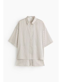H&M - Women Beige Striped Lyocell Satin Pyjamas