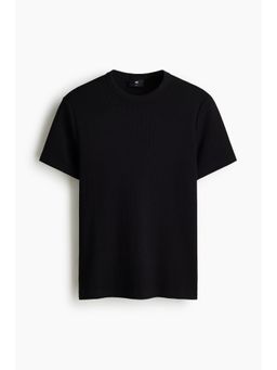 H&M - Men Black Slim Fit Ribbed T-Shirt