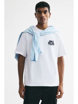 H&M - Men White Loose Fit Printed T-Shirt