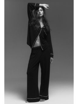 H&M - Women Black Viscose-Blend Pyjama And Shirt