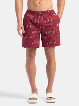 Jockey - US57 Men Cotton Woven Printed Boxer Shorts - Karanda Red