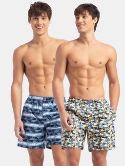Jockey - US57 Men Cotton Woven Printed Boxer Shorts - Blue Heaven & White (Pack of 2)