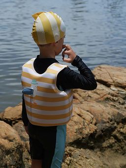Sunnylife - Yellow Silicon PVD Stripes Swimming Cap (3-12 Years)