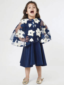 Tic Tac Toe Kids - Girls Cape Up Blue Floral Dress