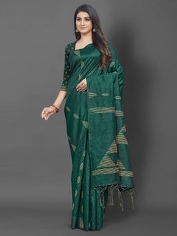 Akhilam - Women Cotton Silk Green Woven Design Designer Saree with Unstitched Blouse