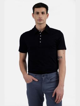 Perona - Men Black Solid Relaxed Fit Polo T-Shirt