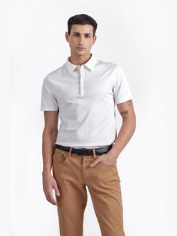 Perona - Men White Solid Relaxed Fit Polo T-Shirt