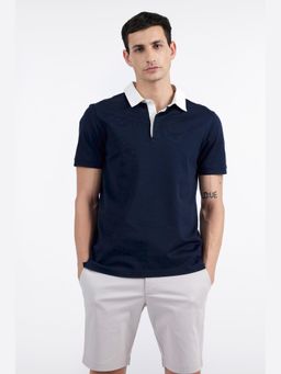 Perona - Men Navy Blue Solid Regular Fit Polo T-Shirt