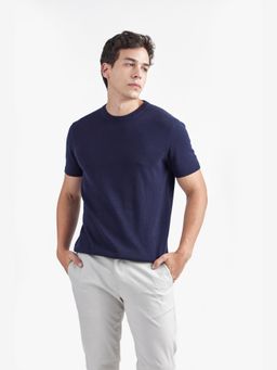 Perona - Men Navy Blue Solid Relaxed Fit T-Shirt
