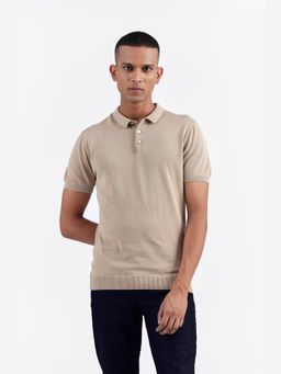 Perona - Men Beige Solid Regular Fit Polo T-Shirt