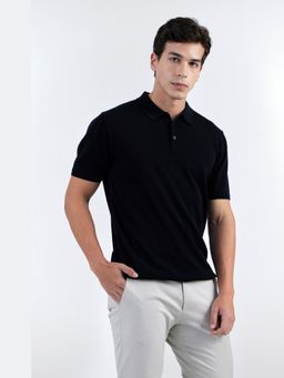 Perona - Men Black Solid Regular Fit Polo T-Shirt