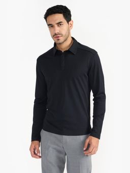 Perona - Men Black Solid Relaxed Fit Polo T-Shirt