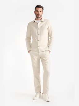Perona - Relaxed Fit Cotton Linen Men Beige Shirt