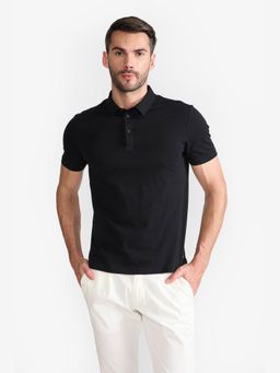 Perona - Men Black Solid Relaxed Fit Polo T-Shirt