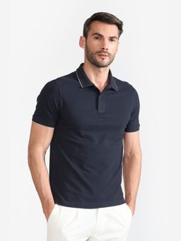 Perona - Men Navy Blue Solid Relaxed Fit Polo T-Shirt