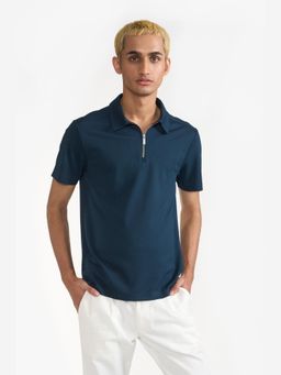 Perona - Men Navy Blue Solid Regular Fit Polo T-Shirt