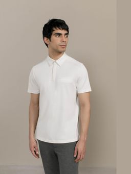 Perona - Men White Solid Regular Fit Polo T-Shirt
