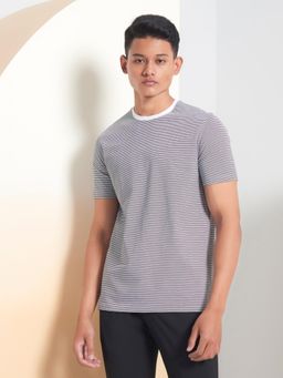 Perona - Men Grey Stripped Regular Fit Polo T-Shirt