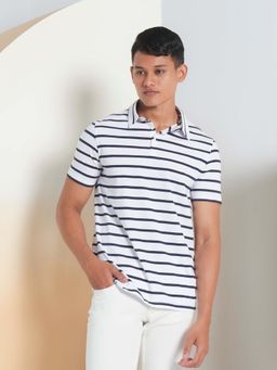 Perona - Men White Stripped Regular Fit Polo T-Shirt