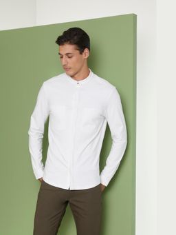 Perona - Relaxed Fit Cotton Satin Men White Shirt
