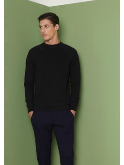 Perona - Relaxed Fit Cotton Men Black Sweatshirt