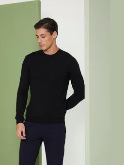 Perona - Regular Fit Cotton Men Black Sweatshirt