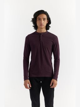 Perona - Men Wine Solid Relaxed Fit T-Shirt