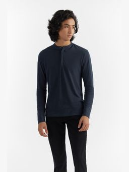Perona - Men Navy Blue Solid Relaxed Fit T-Shirt