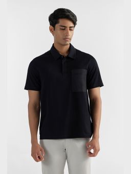Perona - Men Black Solid Relaxed Fit Polo T-Shirt