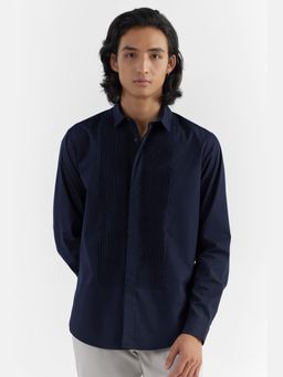 Perona - Relaxed Fit Cotton Blend Men Navy Blue Shirt