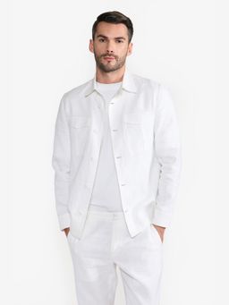 Perona - Relaxed Fit Linen Men White Shirt