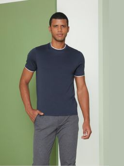 Perona - Men Navy Blue Solid Regular Fit T-Shirt