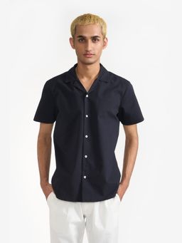 Perona - Regular Fit Cotton Men Navy Blue Shirt