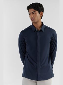 Perona - Regular Fit Cotton Men Navy Blue Shirt