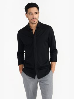 Perona - Regular Fit Pure Cotton Men Black Shirt