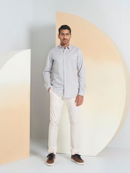 Perona - Regular Fit Cotton Blend Men Grey Shirt