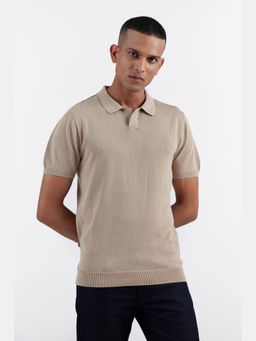 Perona - Men Beige Solid Regular Fit Polo T-Shirt