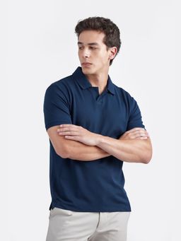 Perona - Men Navy Blue Solid Regular Fit Polo T-Shirt