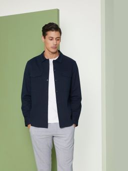 Perona - Relaxed Fit Pure Cotton Men Navy Blue Shirt
