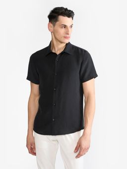 Perona - Relaxed Fit Cotton Men Black Shirt
