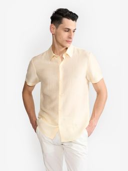 Perona - Relaxed Fit Cotton Blend Men Beige Shirt